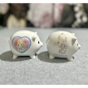 Precious Moments Mini Piggy Bank '85 Jesus Loves Me & 01 Collectors Club LOT  X2